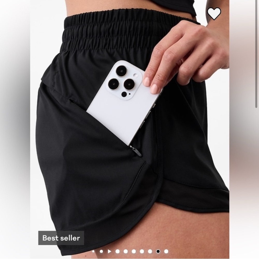 Athleta Black Mesh Racer Run Short Like New Sporty Chic Athleisure Performance - Picture 9 of 16